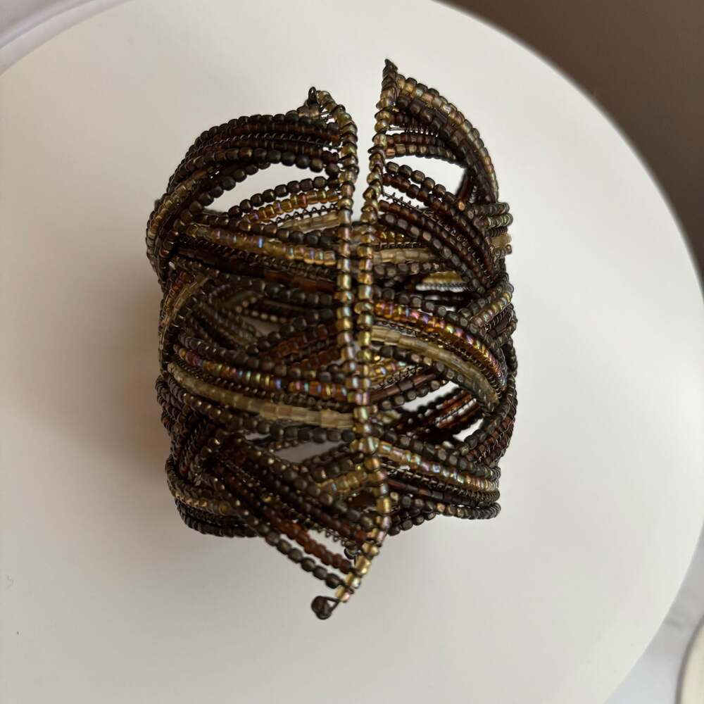 Multi-Strand Metallic Brown Seed Bead Woven Cuff Bracelet